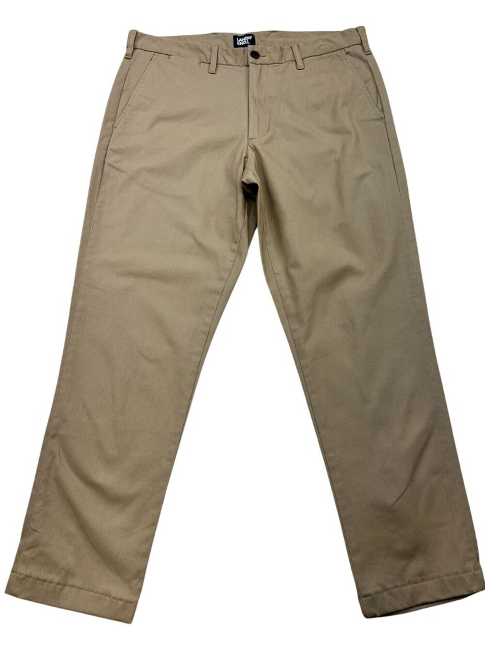 Lands' End Men's Slim Fit Chino Pants Flat Front Size 35 Khaki Solid Pockets